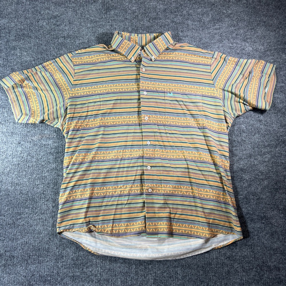 Southern Marsh Performance Mens XL Short Sleeve Button Down Striped Shirt B57